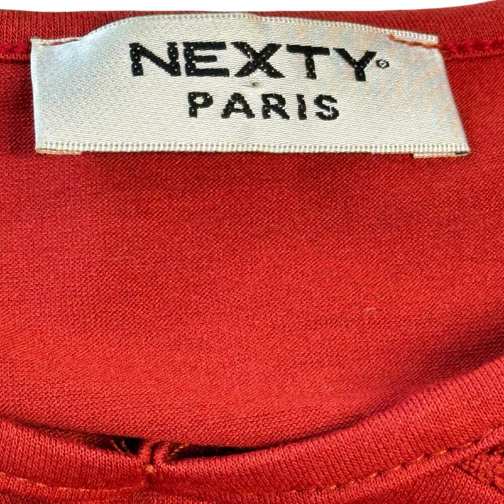 NEXTY Paris Lace Lagenlook Top Women's SZ L Red Art to Wear Delicate Flowy Sheer - Picture 6 of 8